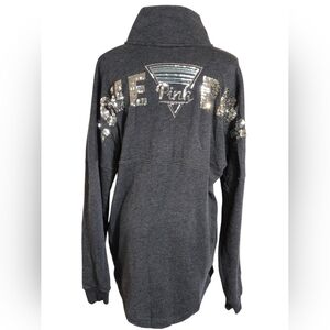 Victoria's Secret PINK Dark Gray Sequin Quarter Button Sweatshirt